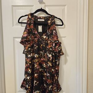 Floral Ruffle Mini Dress - Black and Red